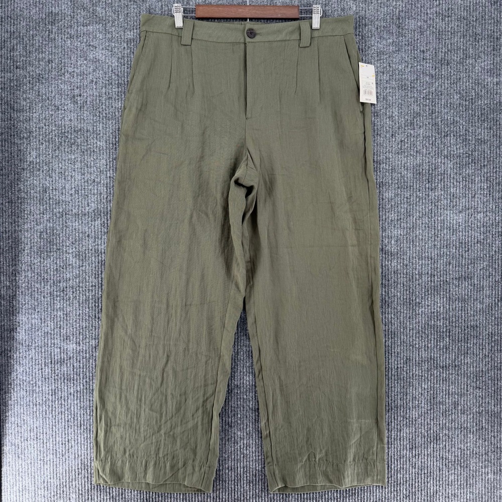 A new day olive green wide leg pants womens 14 L/XL trousers chic lyocell NWT